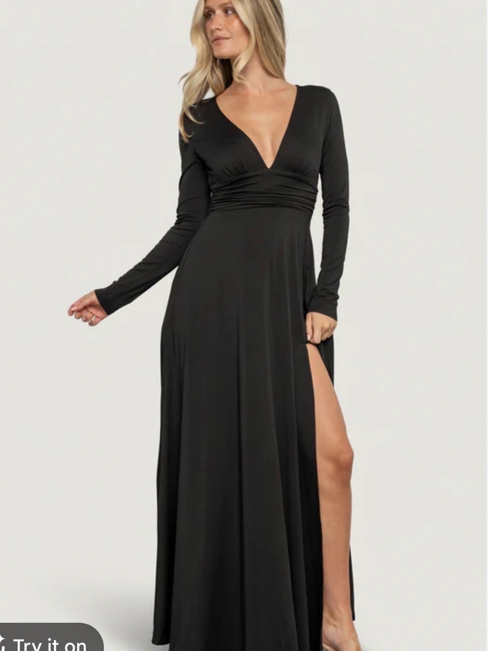 Baltic Born Black Arianna Long-Sleeve V-Neck Maxi Dress Side Slit Formal Size S